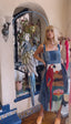 70s Vintage Denim Patchwork Midi Dress Art to Wear Hand-Stitched Parrot Design