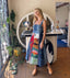 70s Vintage Denim Patchwork Midi Dress Art to Wear Hand-Stitched Parrot Design