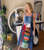 70s Vintage Denim Patchwork Midi Dress Art to Wear Hand-Stitched Parrot Design