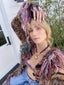 70s Vintage Art To Wear Hand Knit Striped Fringe Duster Jacket