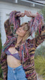 70s Vintage Art To Wear Hand Knit Striped Fringe Duster Jacket