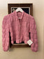 60s Vintage Bubble Gum Pink Boucle Knit Cropped Cardigan Puff Sleeve Sweater
