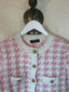 90s Vintage BALMAIN Pink & White Houndstooth Knit Short Sleeve Cardigan with Gold Buttons