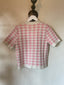 90s Vintage BALMAIN Pink & White Houndstooth Knit Short Sleeve Cardigan with Gold Buttons