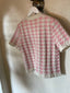 90s Vintage BALMAIN Pink & White Houndstooth Knit Short Sleeve Cardigan with Gold Buttons