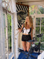 90s Vintage Versace Jeans Couture Denim Zip Up Bustier | Designer Jean Crop Top VTG