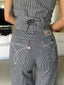 90s Vintage Jay Lerbret pour BIS Railroad Stripe 3-Piece Pant Suit | Hickory Stripe Vest & Trouser Set
