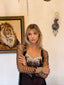 90s Vintage ROGIANI Netted Macramé Beaded Black Mesh Duster y2k
