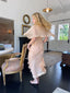 20s Vintage Silk Chiffon Peach Gown with Ruffle Capelet Antique Boho Bridal Boudoir
