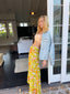 70s Vintage Geno California Sheer Linen Blend Wide-Leg Trouser Psychedelic Mod Floral Pant