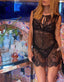 90s Vintage Claire Pettibone Black Lace Mini Sheer Slip Dress