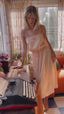 30s Vintage Peach Midi Slip Nightie | Sheer Lace Dress Antique Boho Nightgown VTG