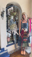 70s Vintage Denim Patchwork Midi Dress Art to Wear Hand-Stitched Parrot Design