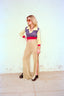 90s Vintage Nora Attalai Paris High Slit Knit Pants | Wide Leg Minimalist Trousers