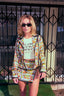 90s Vintage Catherine Coatney Pop Art Comic Print Jacket & Mini Skirt Set | Graphic Novelty Two Piece