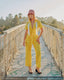 70s Vintage Sunshine Yellow Polka Dot Wide Leg Jumpsuit