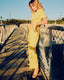 70s Vintage Sunshine Yellow Polka Dot Wide Leg Jumpsuit