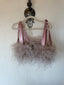 00s Vintage Lamarque Feather Bustier Top | Blush Turkey Feather Statement Crop y2k