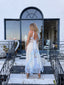 Contemporary Handmade One of One Bridal Set | White Lace & Blue Crochet Asymmetrical Maxi Dress Ensemble
