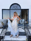 Contemporary Handmade One of One Bridal Set | White Lace & Blue Crochet Asymmetrical Maxi Dress Ensemble