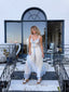 Contemporary Handmade One of One Bridal Set | White Lace & Blue Crochet Asymmetrical Maxi Dress Ensemble