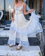 Contemporary Handmade One of One Bridal Set | White Lace & Blue Crochet Asymmetrical Maxi Dress Ensemble