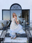 Contemporary Handmade One of One Bridal Set | White Lace & Blue Crochet Asymmetrical Maxi Dress Ensemble