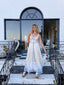 Contemporary Handmade One of One Bridal Set | White Lace & Blue Crochet Asymmetrical Maxi Dress Ensemble