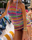 Contemporary Farradas Knits Rainbow Crochet Mini Dress | Handmade Neon Open Knit Resort Dress