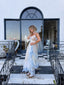 Contemporary Handmade One of One Bridal Set | White Lace & Blue Crochet Asymmetrical Maxi Dress Ensemble