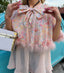 60s Vintage Floral Chiffon Marabou Boudoir Cape