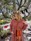 70s Vintage Kimlon Mauve Open Knit Maxi Cardigan