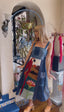 70s Vintage Denim Patchwork Midi Dress Art to Wear Hand-Stitched Parrot Design