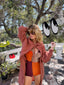 70s Vintage Kimlon Mauve Open Knit Maxi Cardigan
