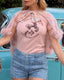 70s Vintage Pink Baby Tee Fem Graphic Ringer T Shirt