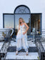 Contemporary Handmade One of One Bridal Set | White Lace & Blue Crochet Asymmetrical Maxi Dress Ensemble