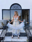 Contemporary Handmade One of One Bridal Set | White Lace & Blue Crochet Asymmetrical Maxi Dress Ensemble