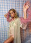 50s Vintage Sheer Mint Green Peignoir Robe | Lace Trim Chiffon Duster