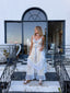Contemporary Handmade One of One Bridal Set | White Lace & Blue Crochet Asymmetrical Maxi Dress Ensemble