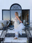 Contemporary Handmade One of One Bridal Set | White Lace & Blue Crochet Asymmetrical Maxi Dress Ensemble