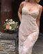 90s Vintage Claire Pettibone Sheer Lace Maxi Slip Dress | Romantic Blush Boho Bridal Gown