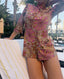 60s Vintage Psychedelic Floral Mock Neck Romper | Mod Pink Mini Playsuit