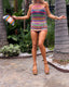 Contemporary Farradas Knits Rainbow Crochet Mini Dress | Handmade Neon Open Knit Resort Dress