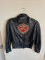 80s Vintage Lily Farouche Black Leather Moto Jacket | Studded Heart “Lily Forever” Embroidered Biker Jacket