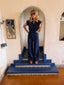 70s Vintage Denim Rainbow Belt Jumpsuit