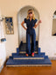 70s Vintage Denim Rainbow Belt Jumpsuit