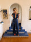 70s Vintage Denim Rainbow Belt Jumpsuit