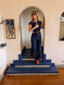 70s Vintage Denim Rainbow Belt Jumpsuit