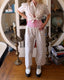 40s Vintage Floral Rayon Lounge Set | Purple Floral Pajama Pant and Blouse Two Piece Set