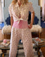 40s Vintage Floral Rayon Lounge Set | Purple Floral Pajama Pant and Blouse Two Piece Set
